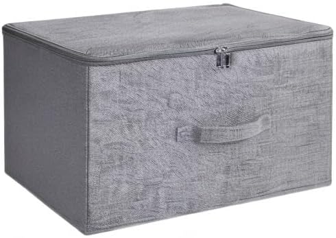 ANMINY 2PCS Storage Bins with Zipper Lids 36 Qt Lidded Fabric Storage Boxes Baskets Cubes with Handles Collapsible Washable Cotton Linen Closet Shelf Clothes Organizer Containers - Gray, Large