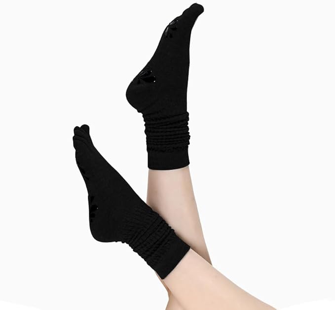 Non-Slip Pilates Yoga Socks with Grips for Women - Stylish Crew Socks for Barre, Ballet, and Workout (Size 5-9)
