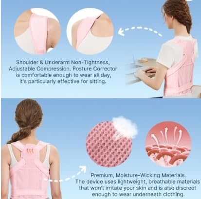 Posture Corrector For Women & Men, Suitable For Indoor And Outdoor Use, Posture Correcting Belt For Hunchback Correction (Pink, Medium)