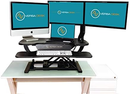 VERSADESK® PowerPro™ 40" Electric Standing Desk Converter - Adjustable Height Desktop Riser with USB Charging Outlet & Detachable Keyboard Tray - Holds 80 lbs Large & Small Items | Black