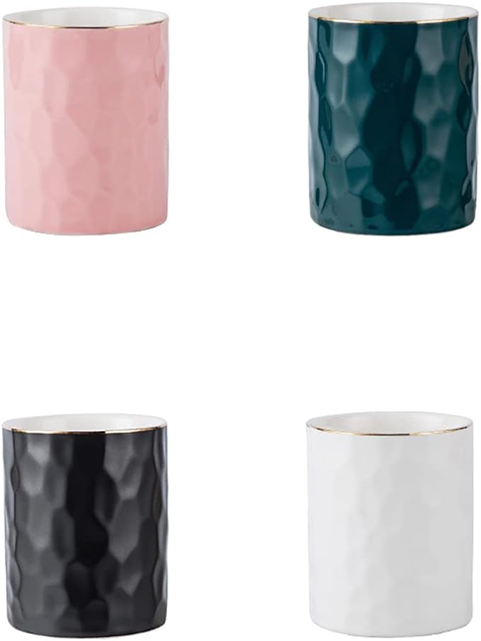 Ceramic Pen Holder Stand Cup Pencil Holder Organizer Makeup Brush Holders for Home Office Desk (Black)