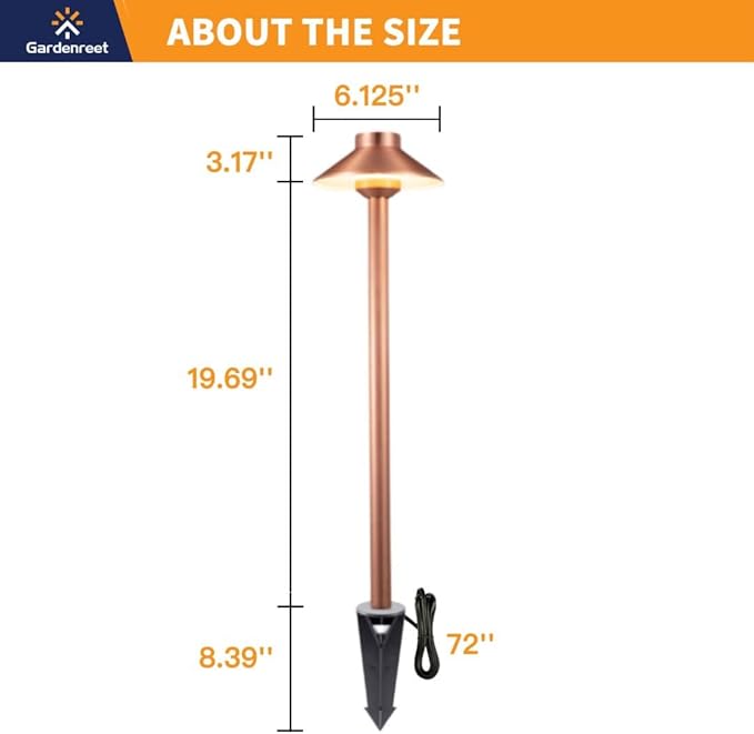 LED Copper Brass Landscape Lights(Hat) Waterproof Outdoor 12V Low Voltage Path Lights for Sideway Garden with Ground Stake Without G4 Bulb(10 Pack)