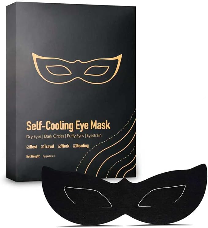 Self Cooling Eye Masks for Migraines, Eyestrain, Puffiness, All-Natural Ingredients, Cold Eye Mask for Travel, Flights, Screen Time, or Overnight Puffiness