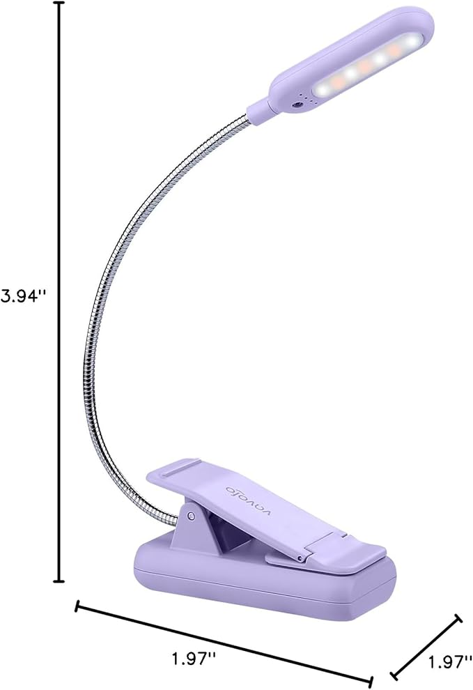 VAVOFO Rechargeable Book Light for Reading in Bed Kids, 7 LED Reading Light with 9-Level Warm Cool White Daylight, Eye Care Lamp with Power Indicator for Bookworms (Purple)