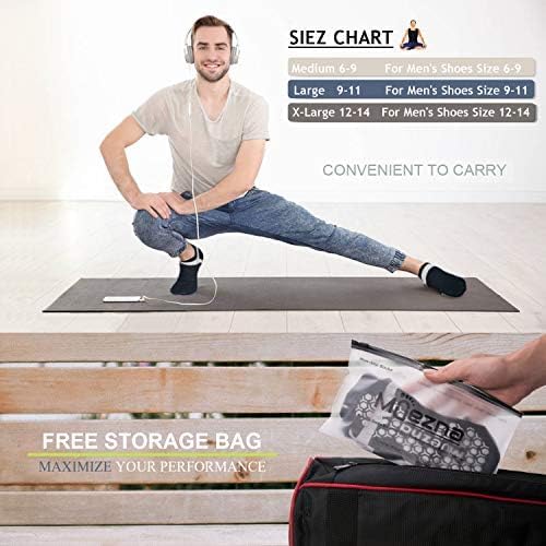 Muezna Men's Non-Slip Yoga Socks, Anti-Skid Pilates, Barre, Bikram Fitness Hospital Slipper Socks with Grips
