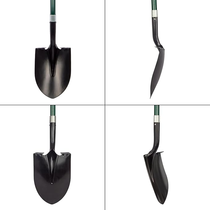 Heavy Duty Gardening Shovel, 56 Inch Round Blade with Fiberglass Handle (Green)