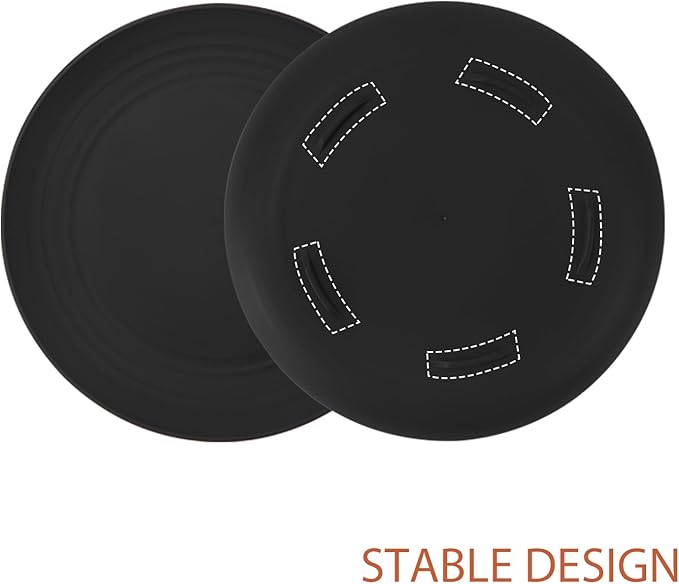 Large Wheat Straw Dinner Plates - 11 Inch Unbreakable Set of 8 - Dishwasher & Microwave Safe, Deep Edge for Kitchen and Camping (Black)