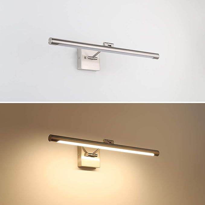 Joosenhouse Modern LED Picture Light Fixtures Dimmable 24.4" Inch Brushed Nickel Artwork Accent Hallway Lighting with Single Swing Arm Full Metal for Paintings,Warm White 3000K, Hardwired Connection