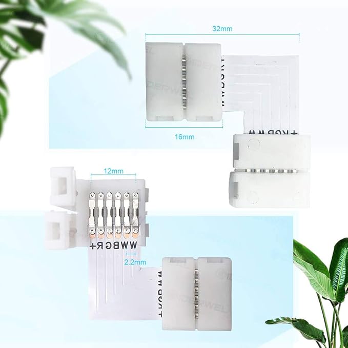 GIDERWEL RGBWW 6 Pins LED Strip Connectors L Shape,6 Pack LED Strip Light 12mm Right Angle Corner Solderless Connector LED Connection for LED Lightstrip Plus V3/RGBCCT LED Strips