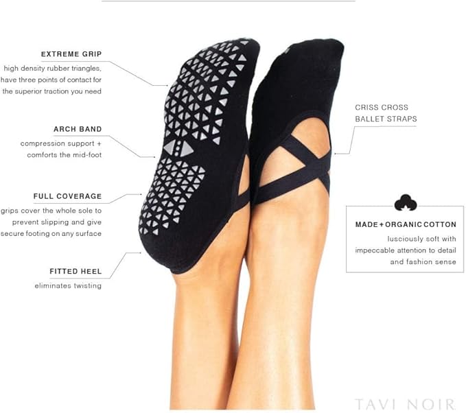 TAVI NOIR Chloe Fashion Criss-Cross Grip Socks for Barre, Pilates and Yoga