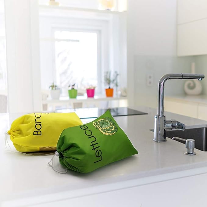 DE Reusable Produce Bags ,Includes Banana Bag and Lettuce Bag,Keep it Longer Up To 2 Weeks Stop Food Waste