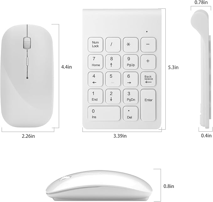 TRELC Wireless Numeric Keypad, Mini 2.4G 18 Keys Number Pad, Portable Silent Financial Accounting Numeric Keypad Keyboard Extensions with Wireless Mouse for Laptop, PC, Desktop, Notebook (White)