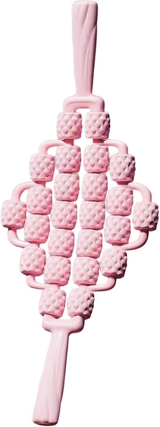 Massage Roller Sticks Ergonomic Handheld Massage Tool for Waist Shoulders Stomach Arms Buttocks, Pink