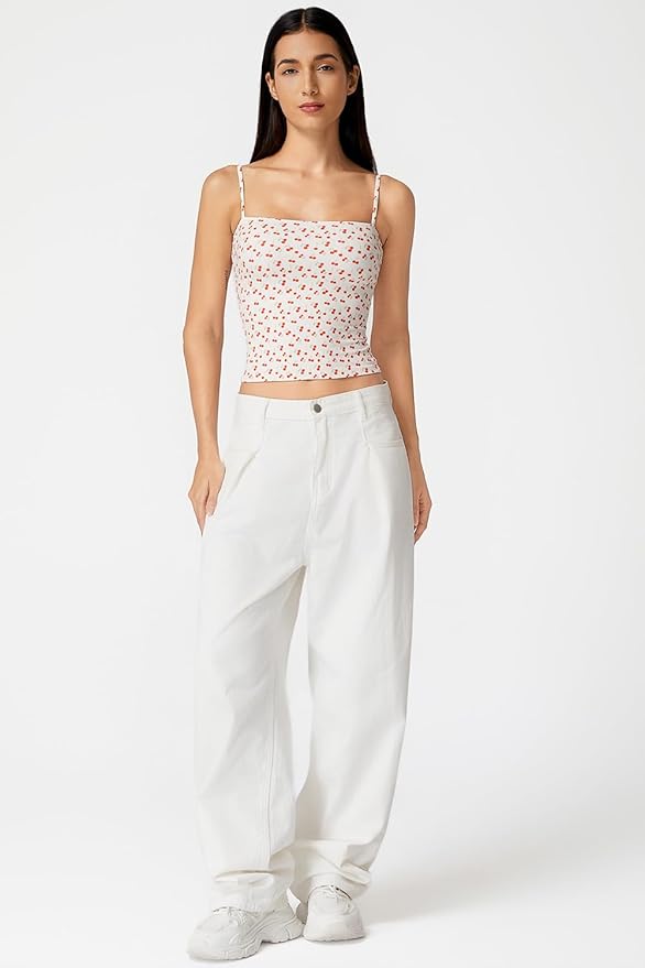 QINSEN Women's Double Lined Basic Tank Top Adjustable Spaghetti Straps Sleeveless Camisole Shirts