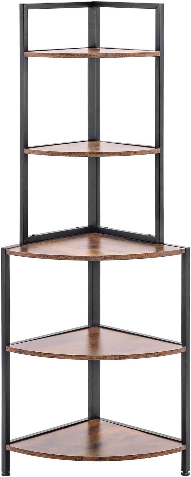 Apicizon 5 Tier Corner Shelf, Industrial Corner Bookshelf with Metal Frame, Rustic Corner Storage Rack Shelves Display Plant Flower, Stand Bookcase for Home Office, Small Place, Kitchen, Rustic Brown