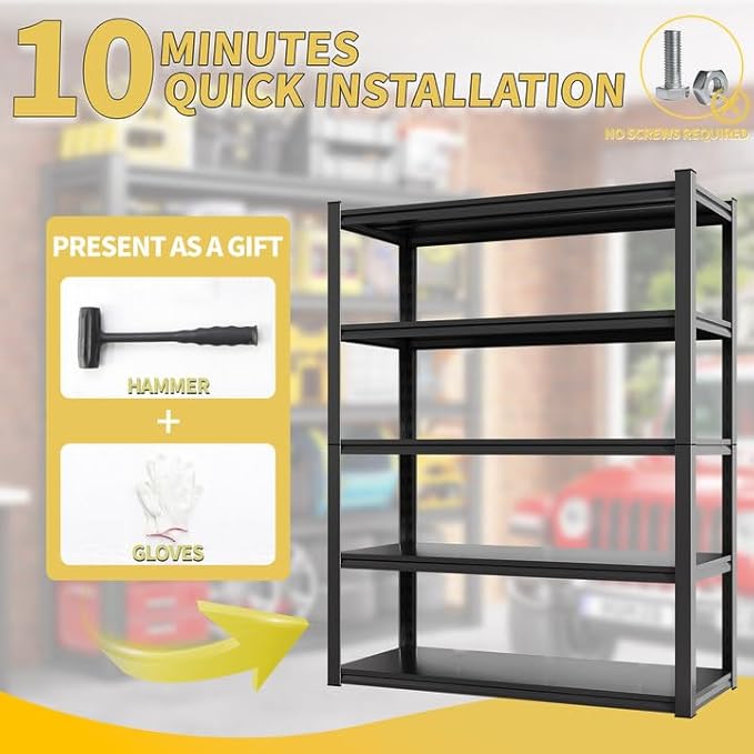 Garage Shelving, Heavy Duty Storage Shelves, Metal Garage Shelves Units, 5-Tier Adjustable Shelf Storage Rack for Industrial, Warehouse, Basement (H72'' W39.3'' D18'')