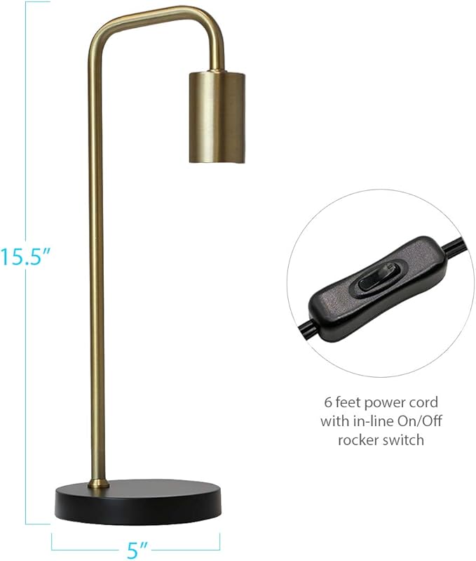 O’Bright Industrial Desk Lamp, 100% Metal Lamp, UL Certified Ceramic E26 Socket, Minimalist Design for Home Decoration, Table Lamp for Bedroom/Office/Dorm, ETL Listed, Gold-Black