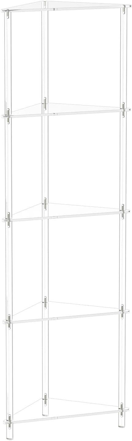 Elgaf Acrylic 5-Tier Corner Shelf Stand - 11.7'' W Corner Display Shelves Storage Shelf for Collectibles, Plants, Books, 11.7’’ D x 11.7'' W x 53.3'' H, Triangle, Clear