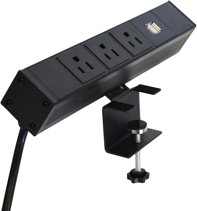 AEONS Premium Monitor Laptop Mount & Under Desk Cable Management Tray Wire Cord Organizer & Desk Clamp Mount PDU, No Drill Computer Computer Cord Raceway and Modesty Panel, Silver & Black