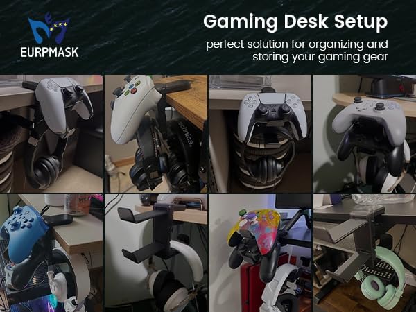 Rotating Headphone Stand - EURPMASK Upgraded PC Gaming Headset Stand, Adjustable Clamp-on Headphone Holder, Headphones Hanger Hook Under Desk with 360 Degree Swivel&Cable Clip Organizer - Darth Vader
