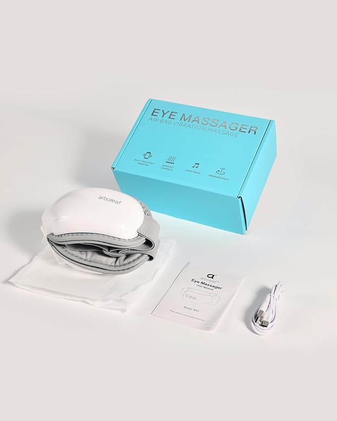 arboleaf Eye Massager with Heat, Heated Eye Massager for Migraines with Compression and Music, Wireless Eye Mask Massager with Heat, 5 Modes Portable Massaging Eye mask for Relieve Eye Strain