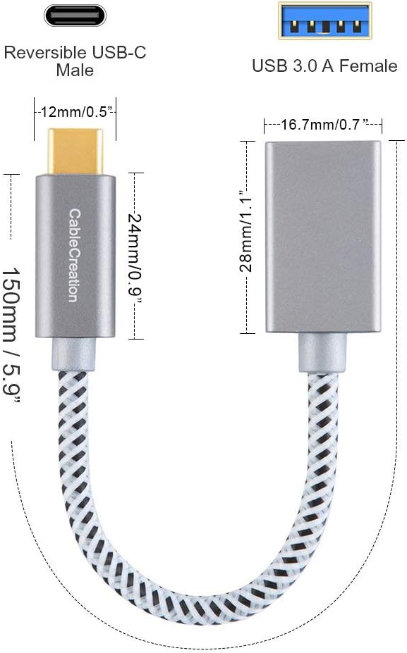 CableCreation USB to USB C Adapter 0.5FT/0.15m, USB C OTG Cable,Type C to USB A Female Connector for MacBook Pro Air, iPad Mini/Pro, XPS, Galaxy S22 Ultra, iPhone 16, Surface Go