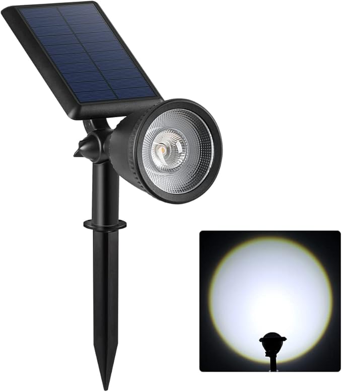 Solar Powered Sunset Spotlight Outdoor Waterproof Spot LED Accent Landscape Uplight for Outside Trees, House Flag, Sculptures, Lawn, Wall, Yard and Garden, Independently Adjustable Light & Panel