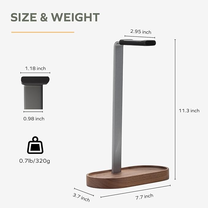 muso wood Headphone Stand & Desktop Headset Holder | Space-Saving Premium Solid Wood Storage Base for Gaming Headsets, AirPods Max, VR Gear – Modern Desktop/Workspace Essential
