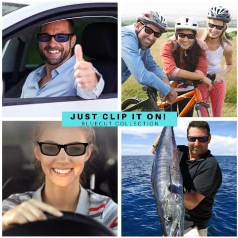 BLUE CUT Clip on Polarized Night Vision, Driving Sunglasses UV 400 Blocker To Wear Over Prescription Glasses
