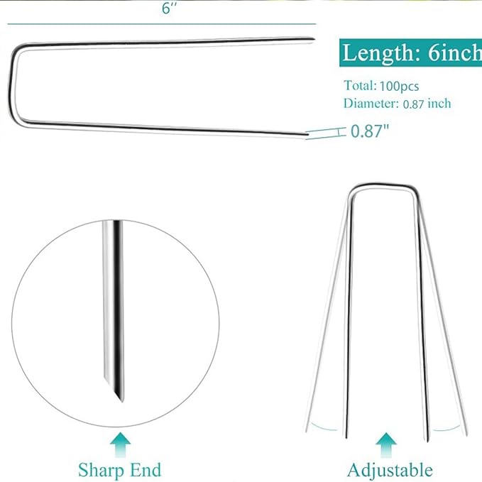 100 Pieces 6 Inch 11 Gauge Galvanized Landscape Staples,Stakes for Outdoor Decorations, Anti-Rust Staples for Weed Barrier Fabric, U-Shaped Tent Stakes