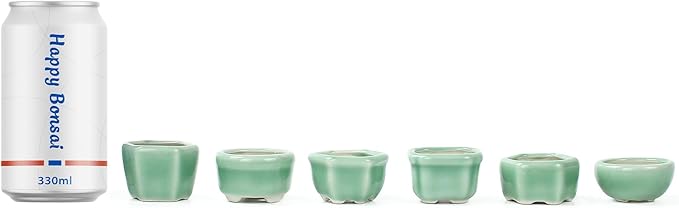 Bonsai Planter 1.8 inch (4.5cm) Mini Succulent Glazed Pots Set of 6 Green