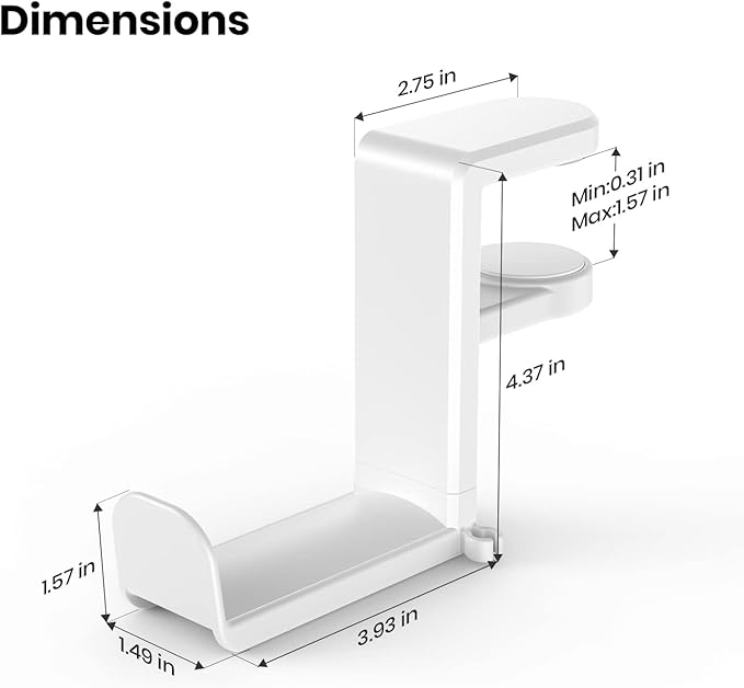 EURPMASK PC Gaming Headset Stand - Adjustable Clamp-on Headphone Holder, 360 Degree Swivel & Cable Clip Organizer - White