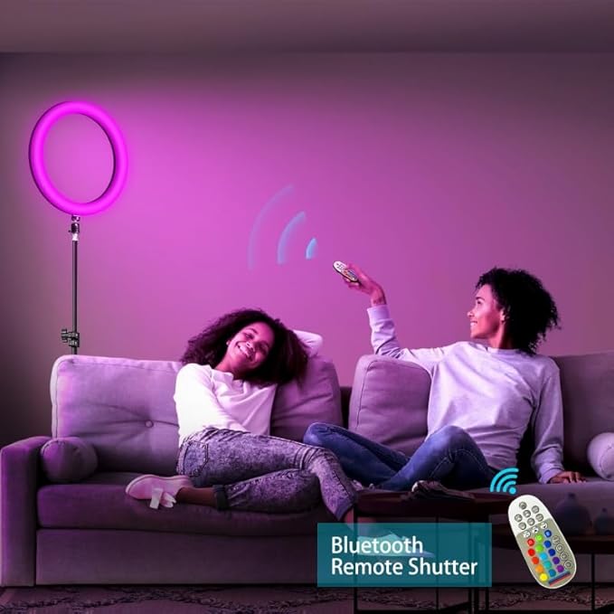 12" RGB Ring Light Bundle with 55-inch Adjustable Reflector Stand- Suitable for Phones and Cameras, Adjustable Ring Light for Tiktok/YouTube/Photography/Makeup