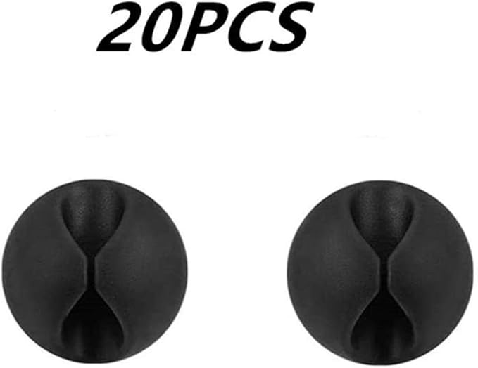20 Pack Black Silicone Cable Clip Holders, Self Adhesive Wire Management, Well-Organized Cables for Home, Office, Car