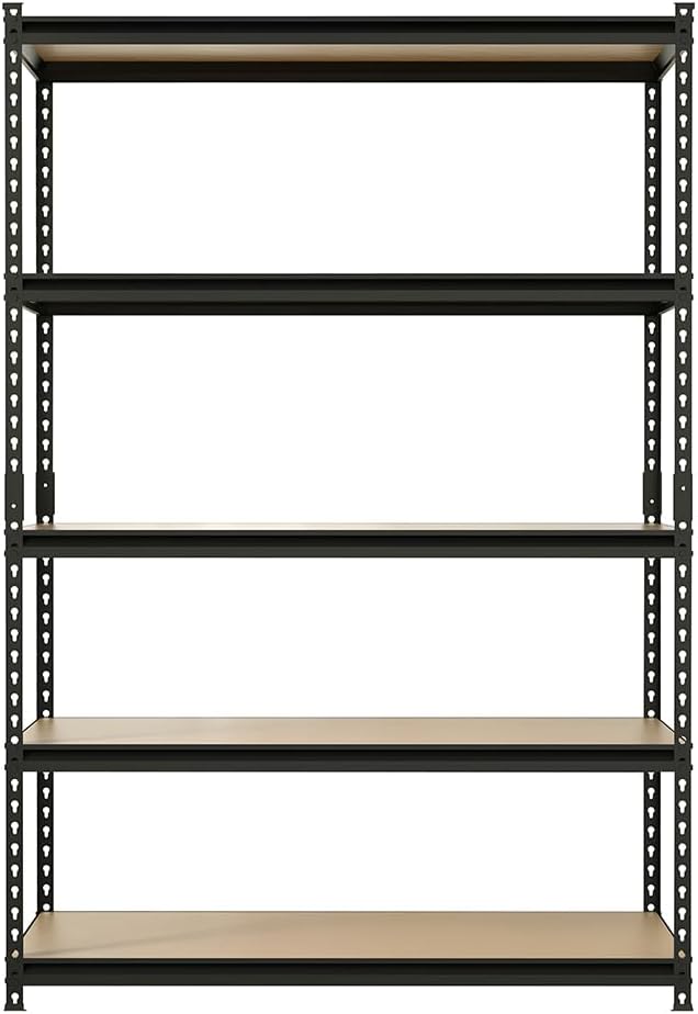 4000LBS Storage Shelves 5 Tier Garage Shelving Heavy Duty, Adjustable Metal Shelving Unit, Garage Shelves for Basement, Warehouse, Pantry, Closet, Kitchen 72" H x 48" W x 24" D, Black