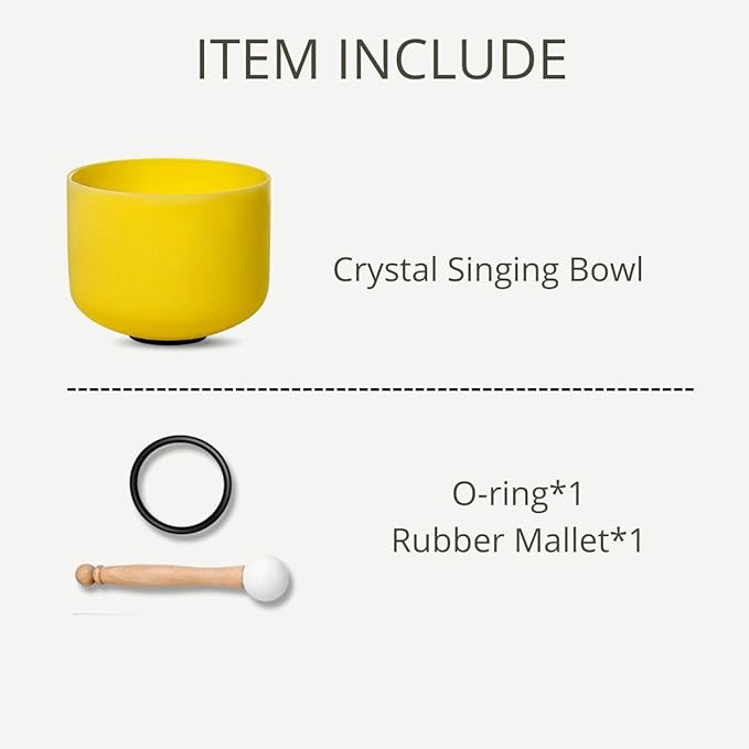 10 inch Yellow E Note Solar Plexus Quartz Crystal Singing Bowl, for Healing Mindfulness Meditation Yoga Sound Baths, with Rubber Mallet O-ring