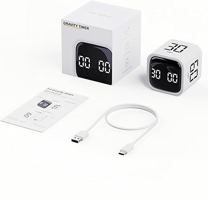 Digital Cube Pomodoro Timer Desk Rechargeable Productivity Timer 5/10/30/60min & Custom Countdown, Vibration & Adjustable Sound Alarm,for Task Work Kitchen ADHD Kids Studying (Black)