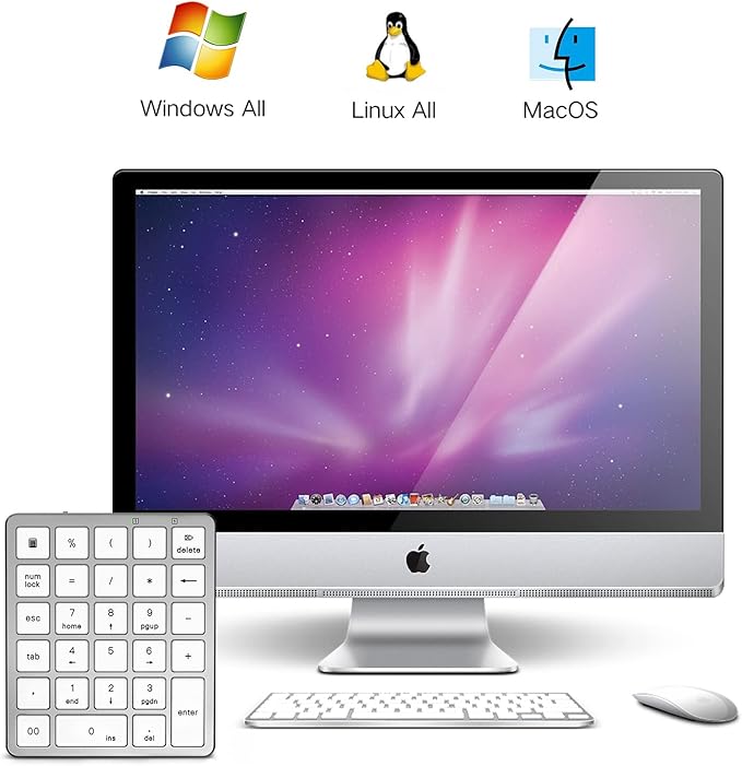 PINKCAT Wireless Number Pad, 28 Keys Numeric Keypad with 2.4G Mini USB Receiver, Portable Number Numpad Financial Accounting for Laptop, PC, Notebook, Desktop, Surface Pro - Silver