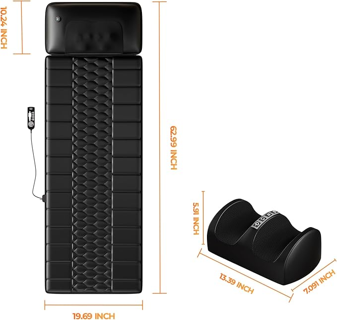 Shiatsu Full Body Massage Mat with Heat, Detachable Massager Pad, 10 Vibrating Motors, 9 Intensity Levels, Deep Tissue Pain Relief for Back, Neck & Legs – Relaxation at Home or Office