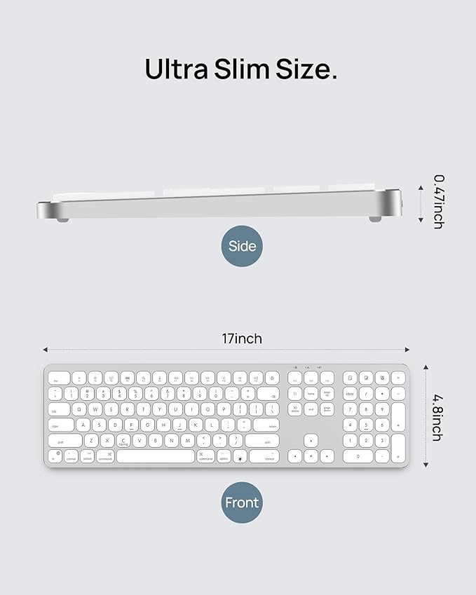 SODI Wireless Keyboard for Mac with Numeric Keypad, Aluminum Bluetooth Keyboard, Backlit, Rechargeable, Full Size Multimedia Keys Work with MacBook Pro/Air, iMac, iPad, iPhone 17 16 15 14, US English