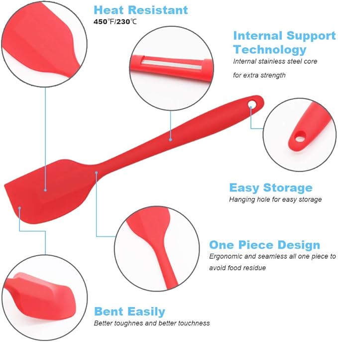 Silicone Spatula 3-piece Set, Ergonomic Handle High Heat-Resistant Spatulas, Non-stick Rubber Spatulas with Stainless Steel Core, Red