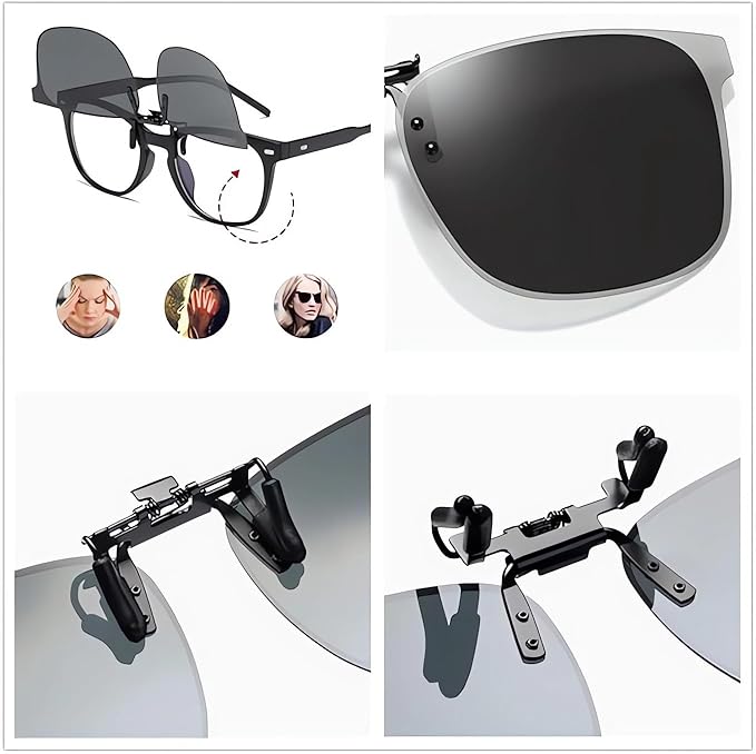 Clip on Flip up Polarized Lens For Prescription Glasses UV Protection Sunglasses (Clear lenses not Polarized)