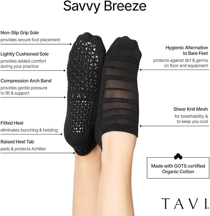 TAVI Women’s Savvy Grip Socks - Pilates for Women, Slipper, Yoga, and Ballet, Barre
