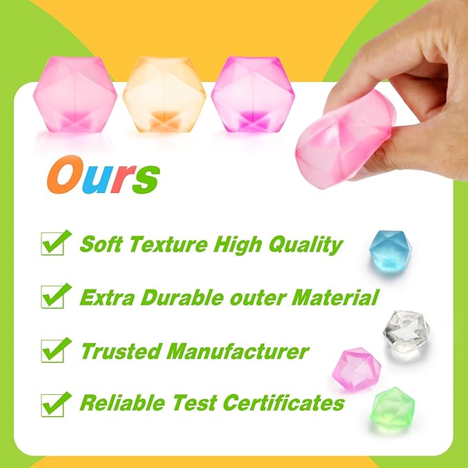 6 Pack Squishy Stress Cube, Diamond Malt Sugar Ice Cube Stress Ball, Sensory Toys for Anxiety Stress Relief for Kids and Adults Fidgets for Classroom Party Favors