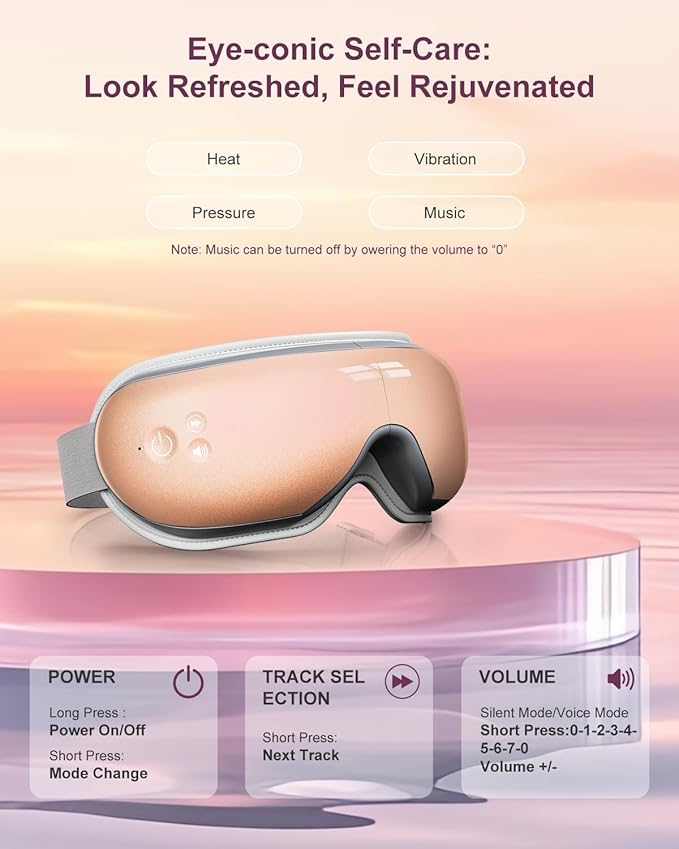 Eye Massager with Heat & Bluetooth Music, Relaxation Gift for Women, Help Alleviate Eye Strain, Promote Better Sleep, Comfortable and Soothing Eye Care Device (Pink)