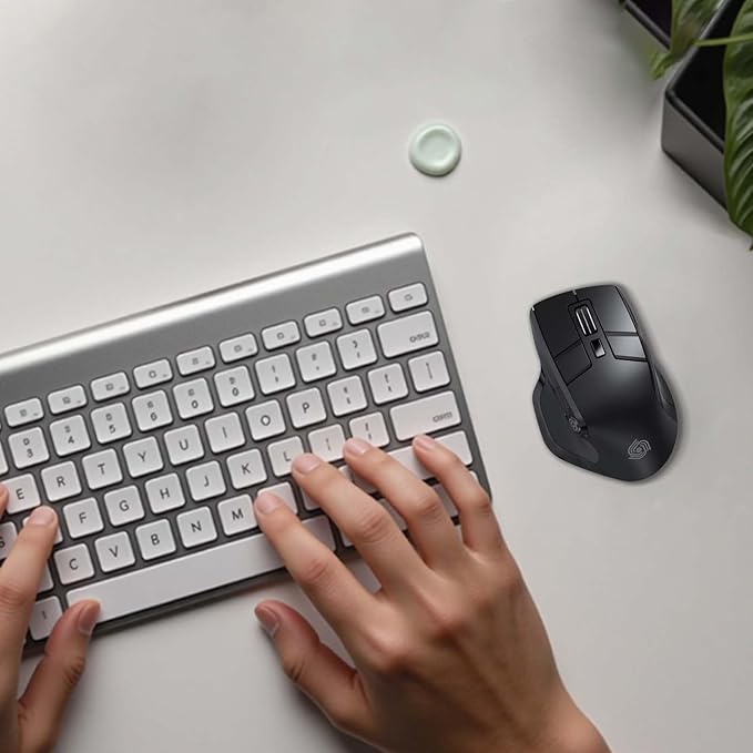 Wireless Mouse for Computer, Ergonomic Silent Mouse with 2.4GHz & Bluetooth, Multi Device Switch, OLED Display, Adjustable DPI, Rechargeable, 9 Buttons, for Windows/Mac, Black