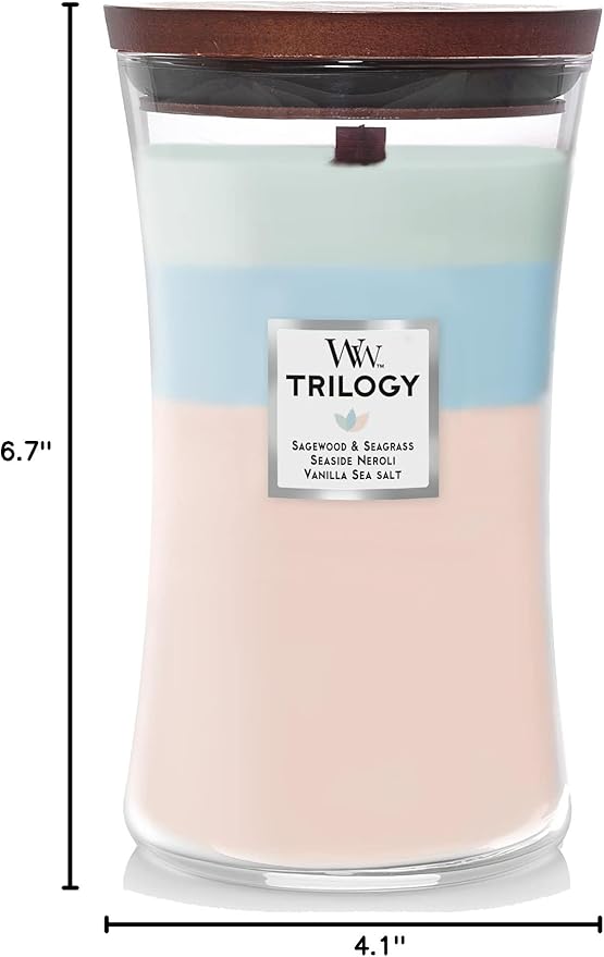 WoodWick Oceanic Scented Trilogy Large Hourglass Candle, Crackles as it Burns, Perfect for gifting, 21oz