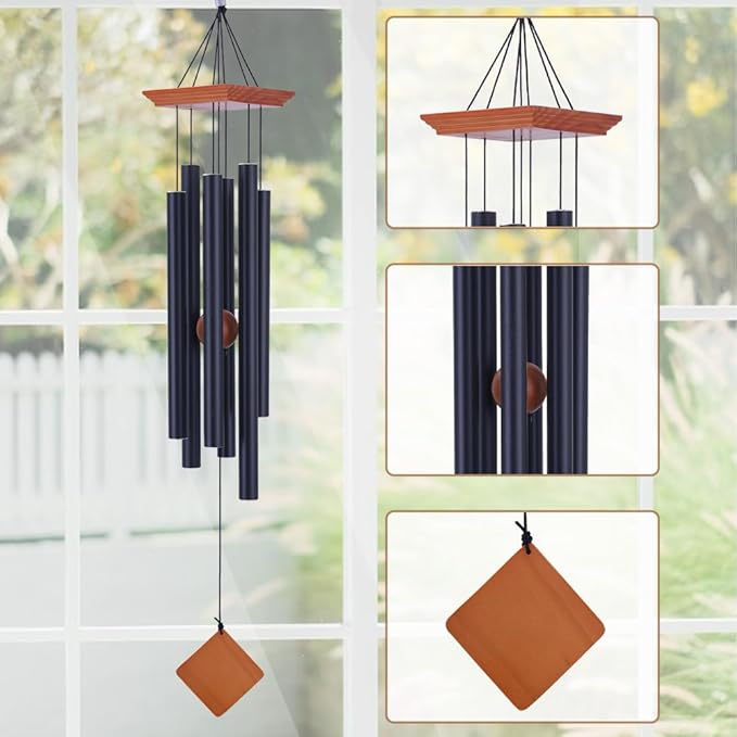 39" Large Wooden Wind Chimes for Outside Deep Tone, Memorial Wind Chimes Outdoor with 6 Heavy Tubes for Patio,Garden Hanging Décor,Sympathy Gifts