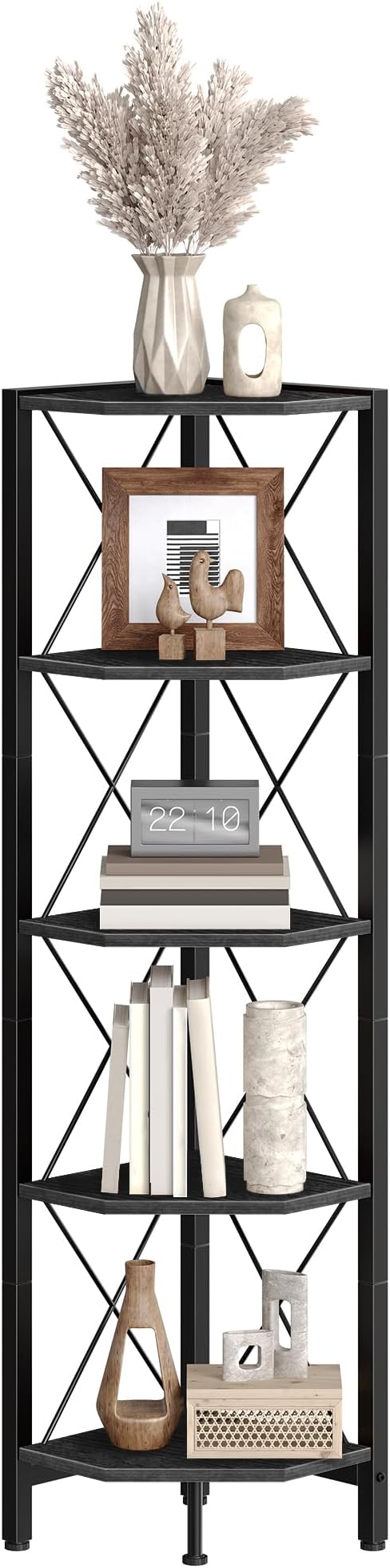 5-Tier Corner Shelf, Corner Bookcase, 55.2" Tall Vertical Display Rack, Plant Stand, Open Storage Shelf, for Living Room, Bedroom, Study, Kitchen, Black TCJ12BB