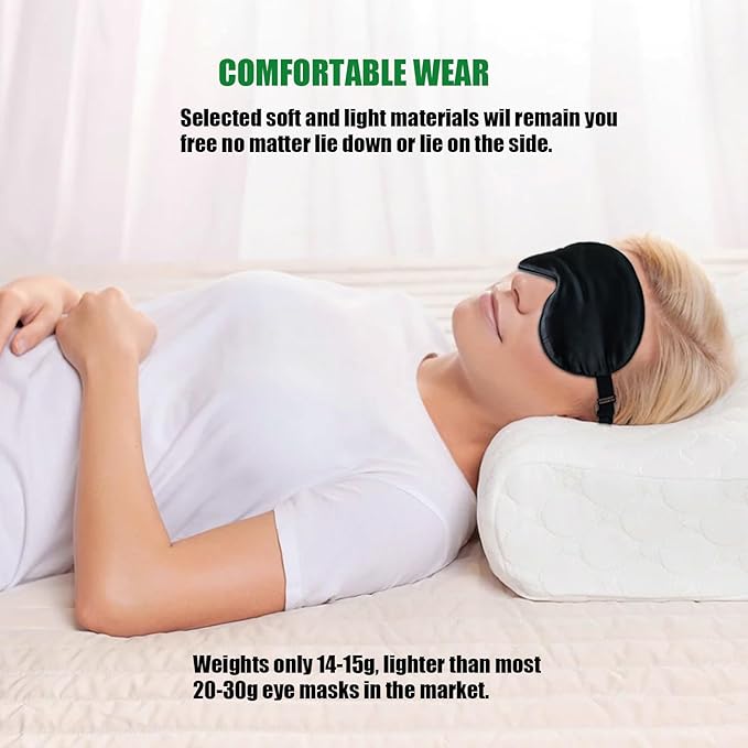 Sleep Mask for Women and Men 2 Pcs Eye Mask for Sleeping Adjustable Strap Blackout Silk Sleep Eye Masks Soft Eye Covers Blindfolds Black 2 Pack